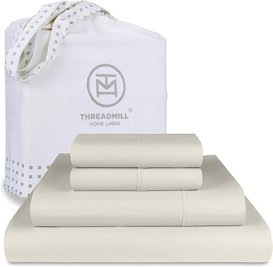 Threadmill California King Sheets, Certified American Supima Cotton Sheets, 1200 Thread Count Hotel Quality, 4 Piece Luxury Bed Sheets Set with Elasticized Extra Deep Pocket, Taupe