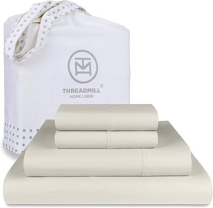Threadmill Luxury Full Size Sheets for Full Size Mattress, 1000 Thread Count Supima Cotton Sheets for Full Mattress, 5-Star Hotel Quality 4 Piece Bed Sheets with Extra Deep Pocket, Taupe