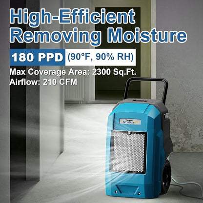 ALORAIR 180 Pints Smart WiFi LGR Commercial Dehumidifier with Pump Drain Hose, 2,300 Sq.Ft Dehumidifier Portable Industrial Dehu with Wheels for Water Damage Restore, Basements, Garages, and Job Sites