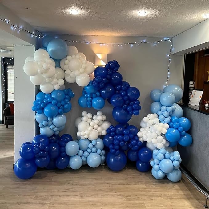 Blue Balloons Set, 65Pcs 12in Metallic Dark Macaron Baby Blue Party Balloons for Birthday Gender Reveal Baby Shower Weddind Baseball Nautical Party Decorations