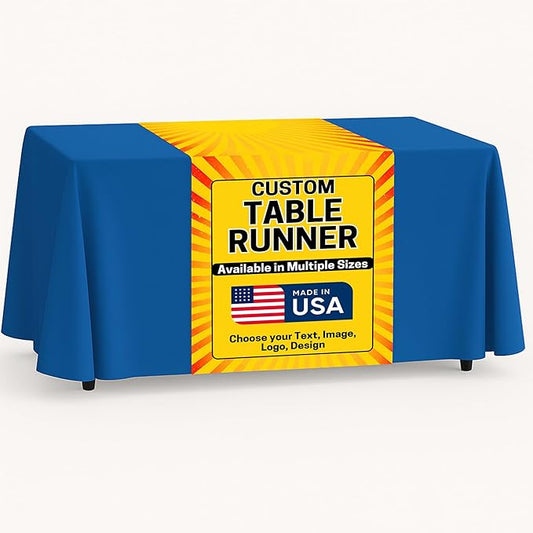 DreamController Custom Table Runner 12"x72" to 36"x72" with Business Logo, Image or Text | Personalized Table Runner for Trade Shows, Events, Birthday, Wedding | Made in USA | Fast delivery | HD Print