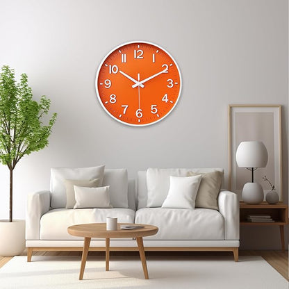 HZDHCLH Wall Clocks Battery Operated,Wall Clock Orange,8 inch Wall Clock Silent Non Ticking Modern 3D Numbers for Kitchen Bedroom Living Room Office Classroom Decor