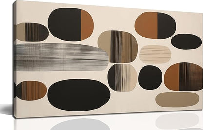 Prepeyssee Large Brown Abstract Wall Art for Living Room Geometry Black Boho Artwork for Bedroom Office Kitchen Modern Canvas Prints 20"x40"