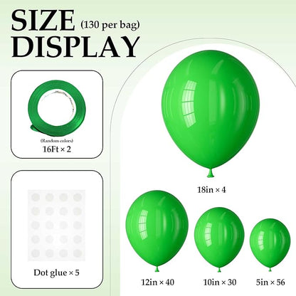 130PCS Green Balloons, Latex Balloons Different Sizes 18/12/10/5 Inch, Helium Balloons with Ribbon, Party Balloon Set for Birthday Wedding Graduation Anniversary Baby Shower Decorations.