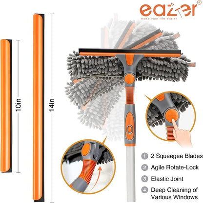 Eazer Squeegee Window Cleaner 2 in 1 Rotatable Window Cleaning Tool Kit with Elbow/Straight Extension Pole, 62‘’ Window Washing Equipment with Bendable Head for Indoor/Outdoor Car Glass