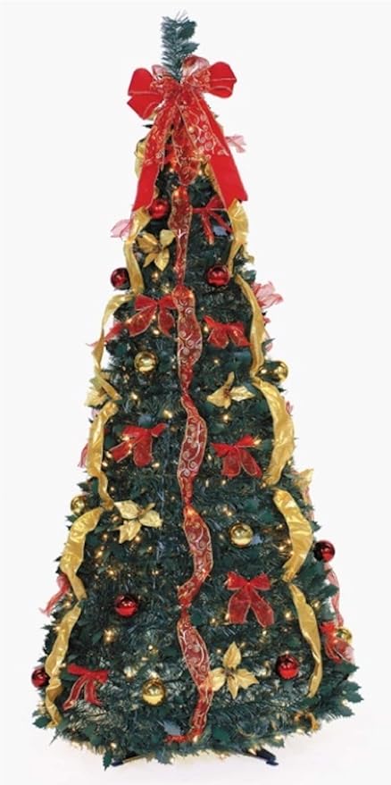 Christmas Tree 6ft Pop-Up Holly Leaf Tree with Red and Gold Ornaments, Multicolor (Q45660AELA)