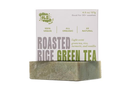 ILS Soap co - Roasted Rice Green Tea (Green Tea, Turmeric, Vanilla & Rice) All Natural Bar Soap for All Skin Types - Plant Based, Cold Process and Handmade in the USA (single bar)