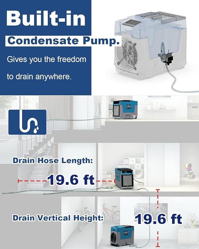 AlorAir 180 PPD LGR Commercial Dehumidifier with Pump, Heavy Duty Industrial Dehumidifiers Water Damage Restoration for Homes, Basements, Garages, Gym and Job Sites, Winter Storm (Blue)