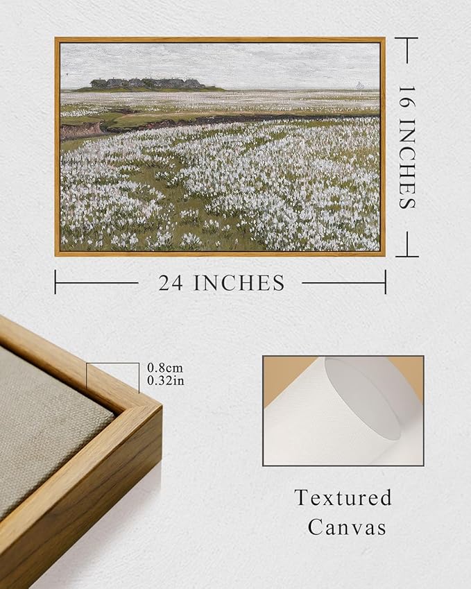 InSimSea Framed Canvas Wall Art Vintage Decor, Classical Grassland Paintings Large Wall Art, Meadow Full of Flowers Pictures for Living Room Farmhouse Bathroom Decor, 16"x24"