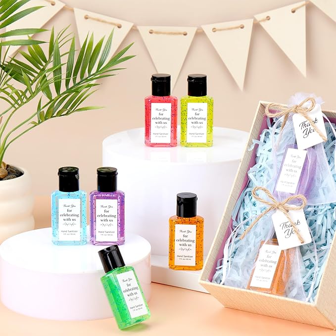 Frienda 24 Sets Black Wedding Hand Sanitizer Gift Set Travel Size Hand Sanitizers Gift Bulk Mini Sanitizer for Homeless Nursing Home Appreciation Gifts for Coworker