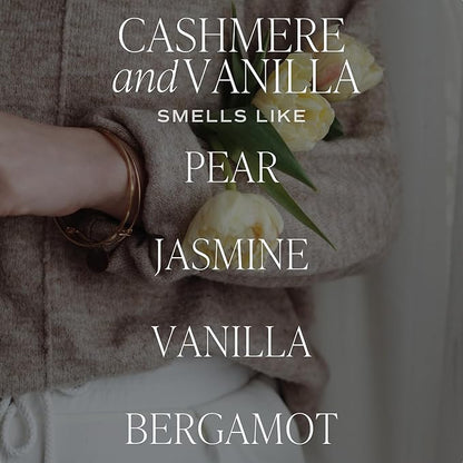 Sweet Water Decor Cashmere and Vanilla Soy Candle - Soft Cashmere, Sandalwood, Jasmine, and Vanilla Scented Candle for Spring - 11oz White Jar and Wood Lid, 50+ Hour Burn Time, Made in The USA