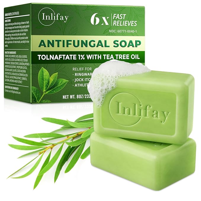 Inlifay Antifungal Soap with Tea Tree Oil: Antifungal Bar Soothing Care & Fast Itch Relief for Ringworm Jock Itch Tinea Versicolor Athlete's Foot - Home Travel Gym Use for Active Men