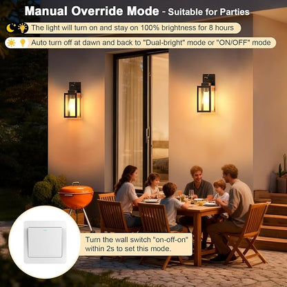 2-Pack Motion Sensor Outdoor Porch Lights, Vintage Black-Gold Dusk to Dawn Exterior Lighting Fixtures, Waterproof Wall Sconces with 3 Modes for House, Yard, Garage, Garden