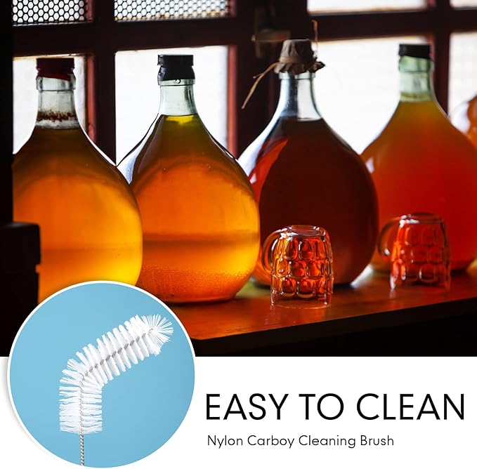 2 Pieces Nylon Carboy Cleaning Brush 13 Inch Long Gallon Jug Brush with Wood Handle Milk Bottle Cleaning Kit for 1 Gallon Glass Corny Kegs Wine Making Home Brewing