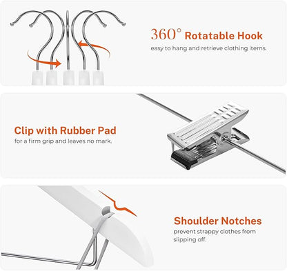 HOUSE DAY Wooden Hangers with Clips 24 Pack, Wood Clothes Hangers Smooth Finish Wooden Hanger Premium Wood Hanger for Clothes Suit, White