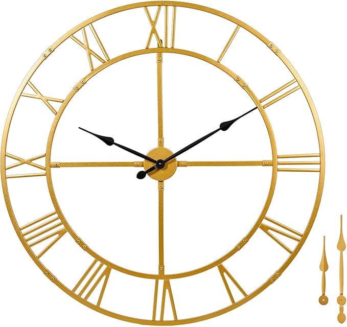 Large Wall Clock for Living Room Decor – 32 Inch Silent Non-Ticking Modern Farmhouse Wall Clock, Oversized Decorative Metal Roman Numeral Clock
