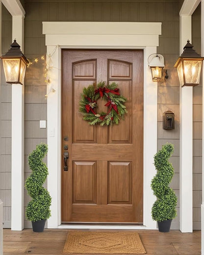 THE BLOOM TIMES 3ft Tall Spiral Topiary Trees Artificial Outdoor Set of 2, 36 Inch UV Resistant Large Faux Evergreen Fake Boxwood Plants for Front Porch Outside Planter Entryway Entrance Decor 3 Foot