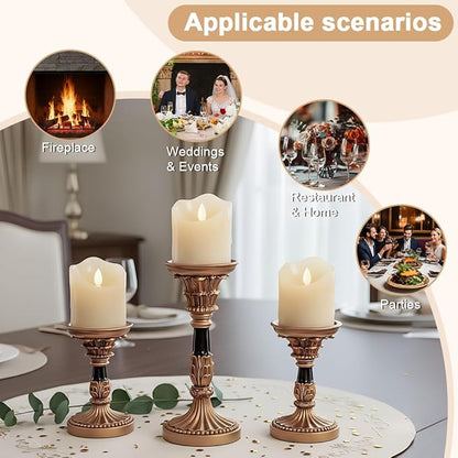 Resin Candle Holder Set of 3 - Christmas Home Decor Column Candle Stands, Vintage Palace Style, Coffee Table Centerpiece, Suitable for Fireplace, Living Room, or Dining Table