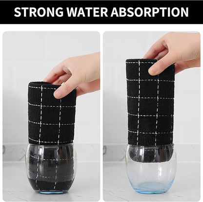 Homaxy 100% Cotton Terry Kitchen Towels(Black, 20 x 28 inches), Checkered Designed, Soft and Super Absorbent Dish Towels, Large 6 Pack