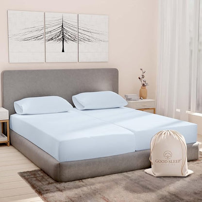 Split King Sheets Sets for Adjustable Bed Cotton, Luxury Sheets, 1000 TC Egyptian Cotton, 5 Piece 100% Cotton Split King Sheet Set, Sateen Weave, 2 Fitted - 16" Deep Pocket, Light Blue