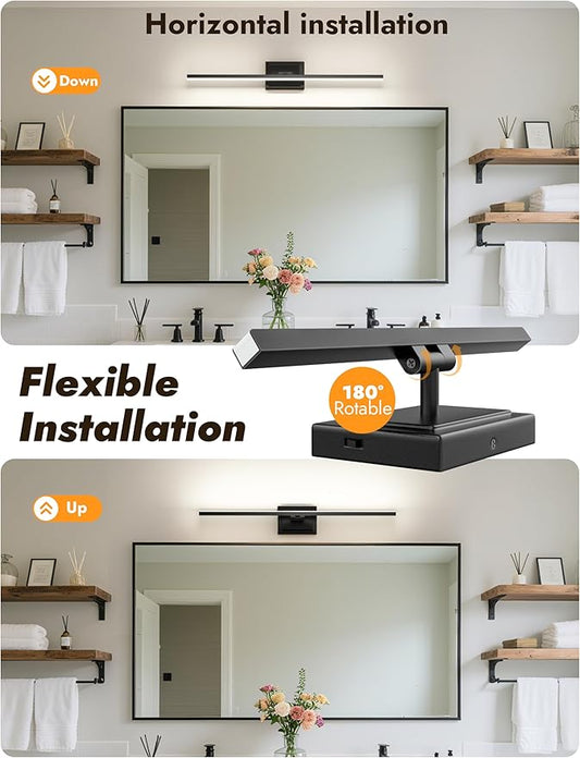 NIORSUN 31.5 Inch Modern Bathroom Light Fixture, 18W 5CCT Dimmable LED Black Bathroom Vanity Lights Over Mirror, Vanity Lights for Bathrooms Restroom Mirror- ETL Certified