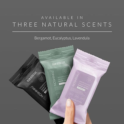 Noshinku – Bergamot Hand Sanitizer Wipes, 6-Pack (90 Towelettes) – Resealable Travel Wipes with Ethyl Alcohol, Aloe & Green Tea, Plant-Based Fiber, Essential Oil Scents, Cruelty-Free & No Dyes