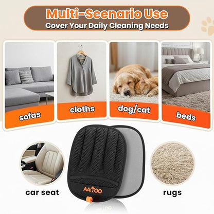 Pet Hair Removal Glove for Cats & Dogs with Silicone Dog Toothbrush – Reusable Magic Brush – Five-Finger Electrostatic Pet Hair Remover Glove for Laundry, Couch, Carpet & Car Seat