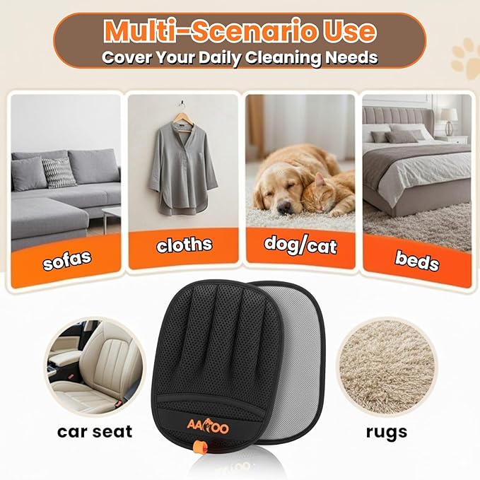 2pcs Pet Hair Removal Glove for Cats & Dogs – Reusable Magic Brush – Five-Finger Electrostatic Pet Hair Remover Glove for Laundry, Couch, Carpet & Car Seat