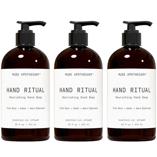 Muse Apothecary Hand Ritual - Aromatic and Nourishing Hand Soap, Infused with Aromatherapy Essential Oils - USDA Certified Biobased - 16 oz, Tonka Bean + Amber + Warm Cedarwood, 3 Pack