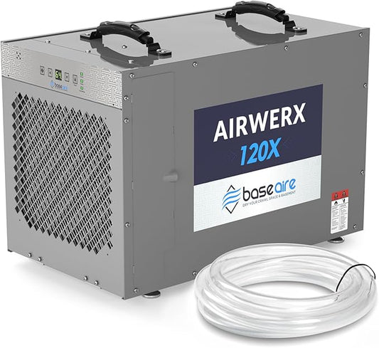 BASEAIRE 235 Pints Crawl Space Commercial Dehumidifier with Pump, AirWerx120X Dehumidifier Whole Homes, Basements, up to 3,300 sq. ft. cETL, Water Damage Storage