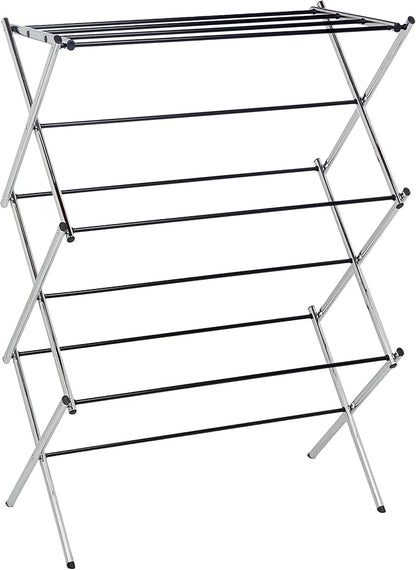 Amazon Basics Foldable Portable Laundry Drying Rack for Indoor Air Drying Clothing, 14.5 x 29.5 x 41.8 inches (LxWxH), Chrome Silver