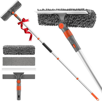 Ordenado 62" Window Squeegee Cleaning Kit, 2 in 1 Window Cleaner Tool with Long Handle, Rotatable High Windows Washing Kit for Home & Outdoor, Detachable Washer Tool Squeegee for Shower Glass, Car