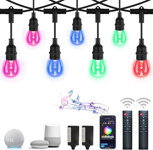 EMANER Outdoor String Lights Color Changing, 96ft Wi-Fi APP String Light Music Sync with Remote, Alexa Google Home Compatible, Infinite Color Smart String Light Dimmable for Halloween Decoration