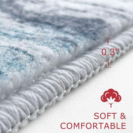 KOZYFLY Modern Abstract Hallway Runner Rug, 2.6x12 Washable Rug Runner Non-Slip Soft Striped Kitchen Runner Rugs, Print Blue Carpet Runner for Entryway Bathroom Laundry Room Foyer