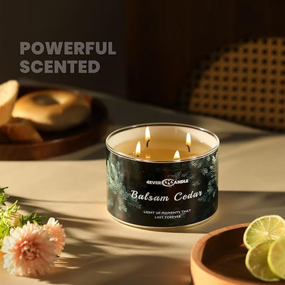 4EVER Scented Candles | 4-Wick 18oz Soy Wax Candle | Up to 50Hrs Clean Burn | Aromatherapy Candles for Home Scented | Gifts for Women & Mom, Balsam Cedar