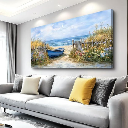 QIYILEXWART Large Wall Decor For Living Room Canvas Wall Art For Office Modern Wall Decorations For Bedroom Sea Side Boat Landscape Painting Farmhouse Pictures Artwork Room Home Decor 24x48 In