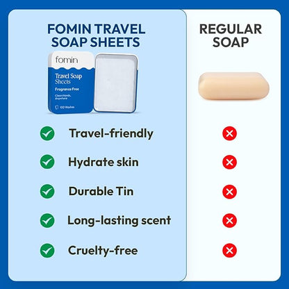 FOMIN - Antibacterial Paper Soap Sheets Tin for Traveling - (300 Sheets) Variety Pack (Unscented, Orange, Lemon) Portable Travel Hand Soap Sheet, Dissolvable Mini Camping Hand Soap for Hand Washing