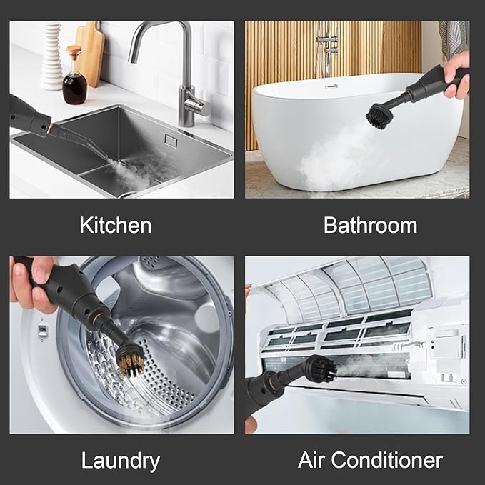 Upgrade Steam Cleaner 1200ML 2500W High Temperature Pressure Handheld Steam Cleaning Machine with Brush Heads and Gloves 7 in 1 for Car Floor Kitchen Bathroom Window Furniture (Gray)