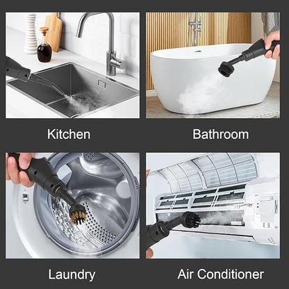 White Steam Cleaner 1200ML 2500W High Temperature Pressure Handheld Steam Cleaning Machine with Brush Heads and Gloves 7 in 1 for Car Floor Kitchen Bathroom Window Furniture