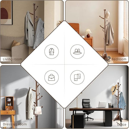 Wooden Coat Rack Freestanding, Coat Racks with 7 Hooks, Coat Tree Freestanding Heavy Duty with Stable Sphere Base, Load 210 lb, Coat Hanger Stand for Entryway, Hallway, Bedroom