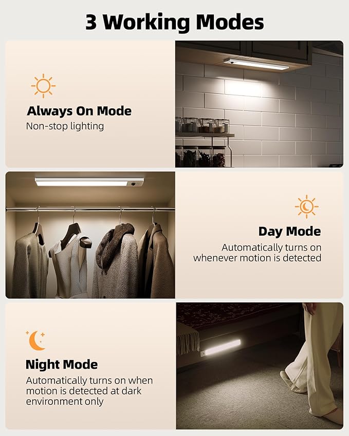 EZVALO 12inch Under Cabinet Lighting Wireless with Battery Indicator, 2500mAh Rechargeable Motion Sensor Light Indoor, 96 LED Under Counter Lights for Kitchen Closet, 3 Color Temps, Dimmable, 6 Pack