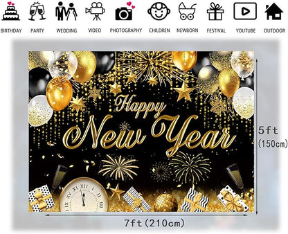 LTLYH 7x5ft Happy New Year Eve Backdrop 2026 New Year Banner Decorations Background New Years NYE Dec Holiday Gatherings Portrait Photo Booth Prop