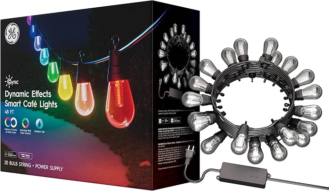 Cync GE Dynamic Effects Smart Cafe Lights, Color Changing Patio String Lights, Compatible with Alexa and Google, 48ft