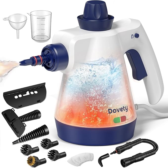 Steam Cleaner, Pressurized Handheld Steam Cleaner for Home with 12pcs Accessories & Safety Lock, Multi-Surface & Powerful Home Use Steamer for Cleaning, Car, Bathroom, Shower, Window, Grime, Grease