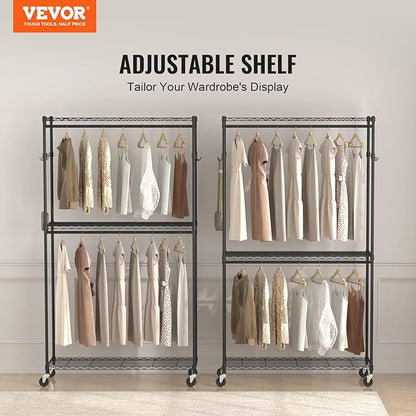 VEVOR Clothing Garment Rack, Heavy Duty Closet Wardrobe, Adjustable Tiers Clothes Racks with Steel Frame, for Bedroom, Clothing Store, Hallway