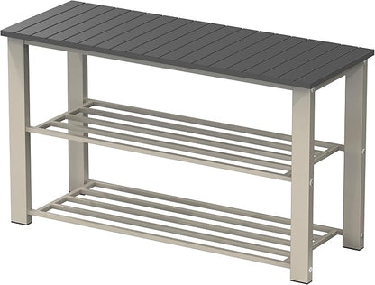 Simple Houseware Wood Top Shoe Storage Bench for Entryway, Grey