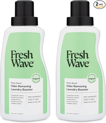 Fresh Wave Odor Removing Laundry Booster, 24 fl. Oz., Pack of 2 - Laundry Scent Booster, Safer Odor Relief, Natural Plant-Based Odor Eliminator, Pet Bedding, Activewear, Blankets & Fabrics