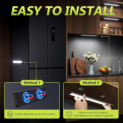 6 Pack 10" Under Cabinet Lights with Digital Display,52 LED Rechargeable Motion Sensor Light Indoor,3 Color Temperatures, Magnetic Dimmable Closet Lights, Under Counter Light for Kitchen