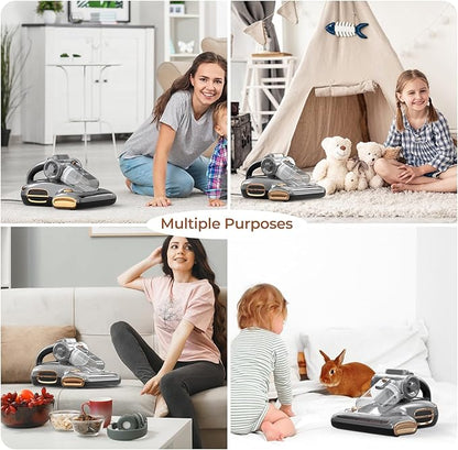 JIGOO T600 Bed Vacuum Cleaner with UV-C Light, 15Kpa Suction 700W Powerful Double Cup Handheld Vacuums, Mattress Vacuum Cleaner with Smart Dust Sensor, Ultrasonic & Heating Tech, HEPA Filter - Corded