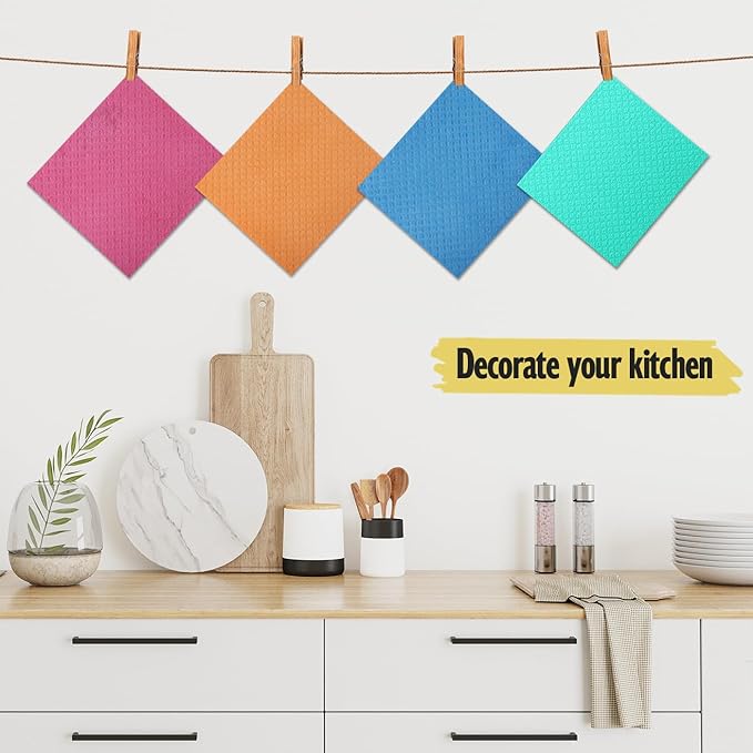 Swedish Dishcloths - 10 Pack Reusable Kitchen Dishcloths - Ultra Absorbent Dish Towels for Washing Dishes - Cellulose Sponge Cloth Cleaning Cloths - Orange